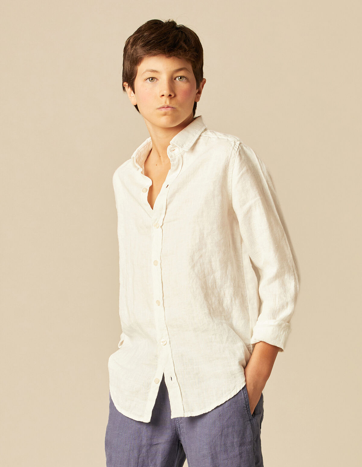 CAMISA CUELLO PICO LINO AZUL OSCURO