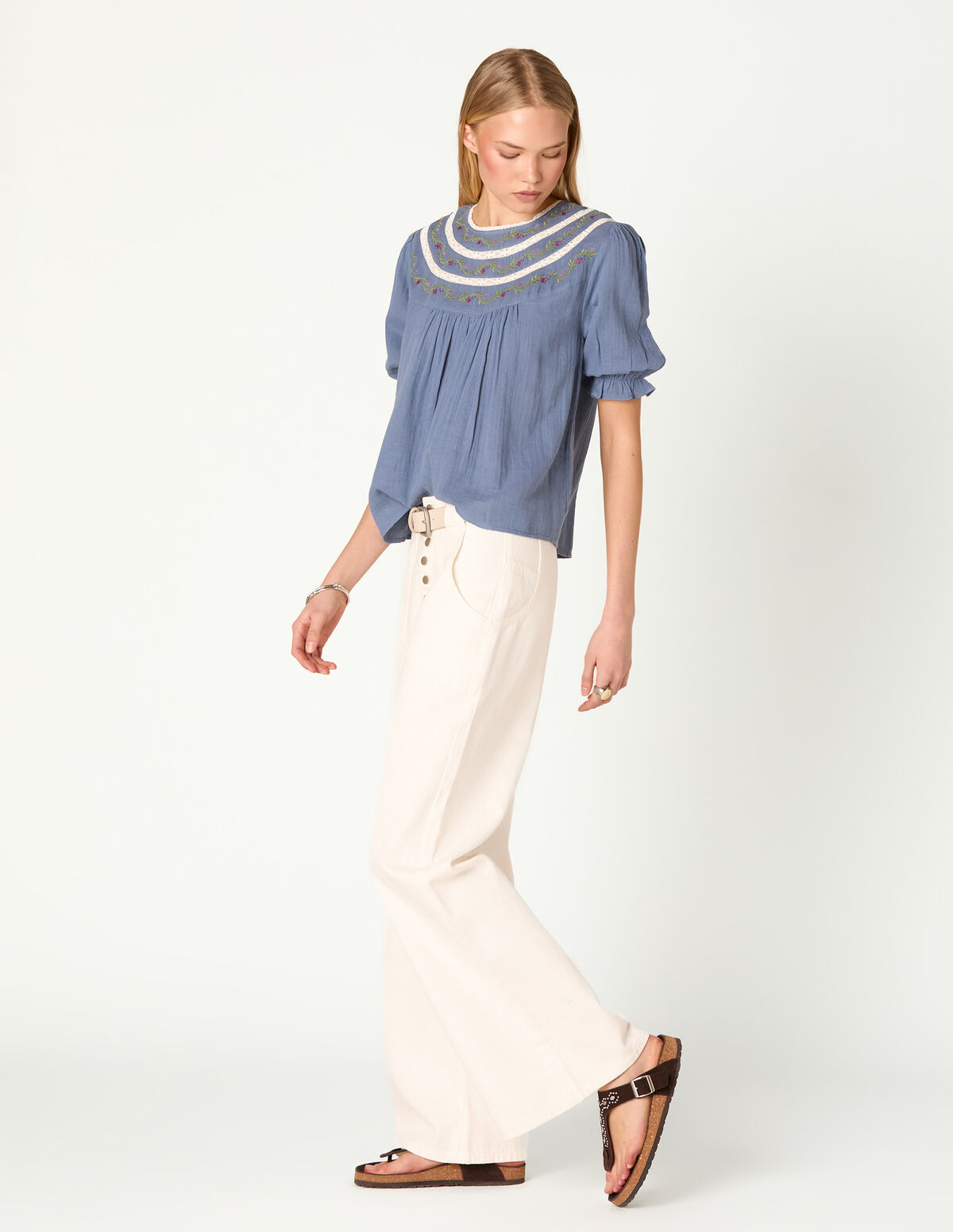 CAMISA TIRA BORDADA ANILINE BLUE