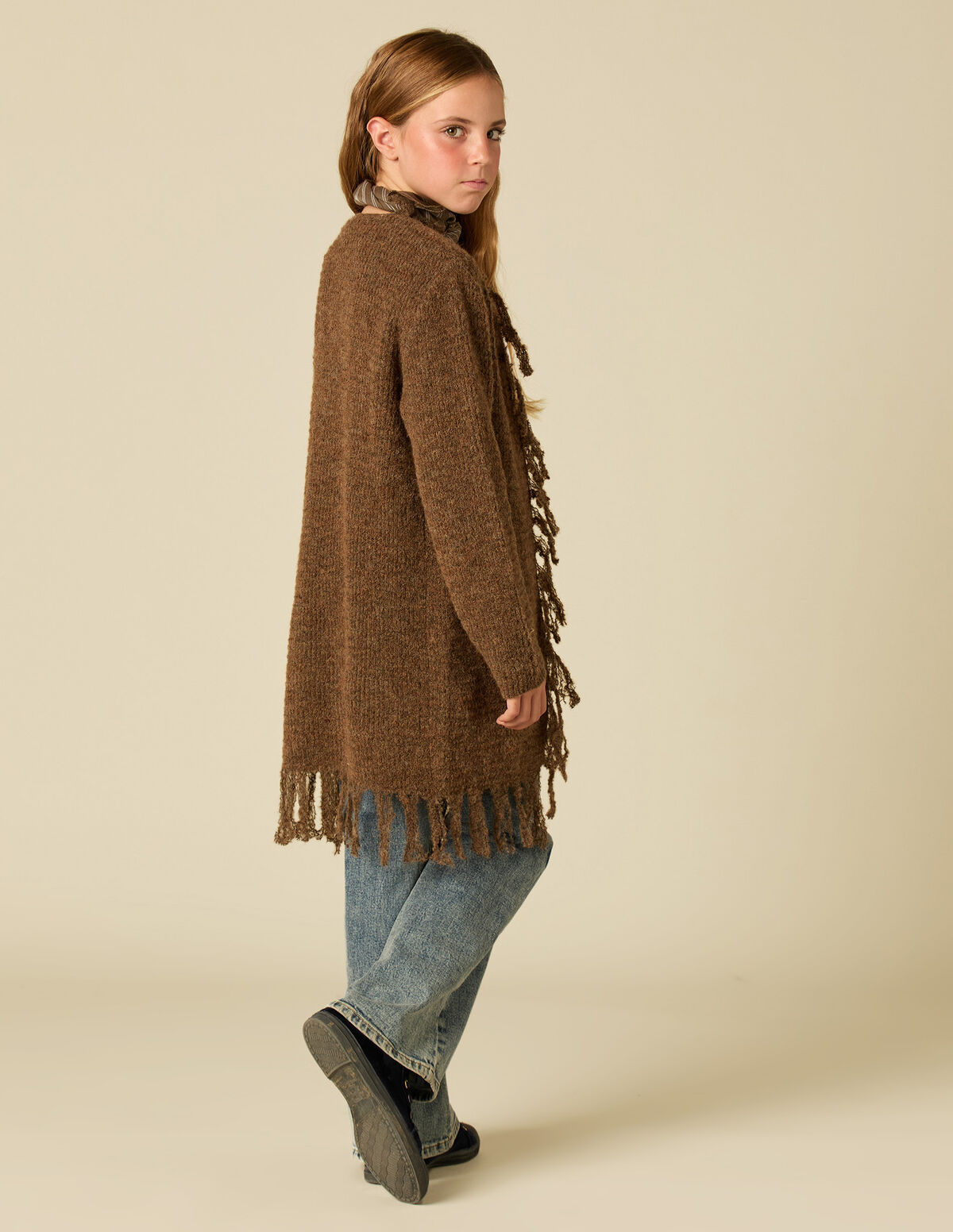 BROWN FRINGED CARDIGAN