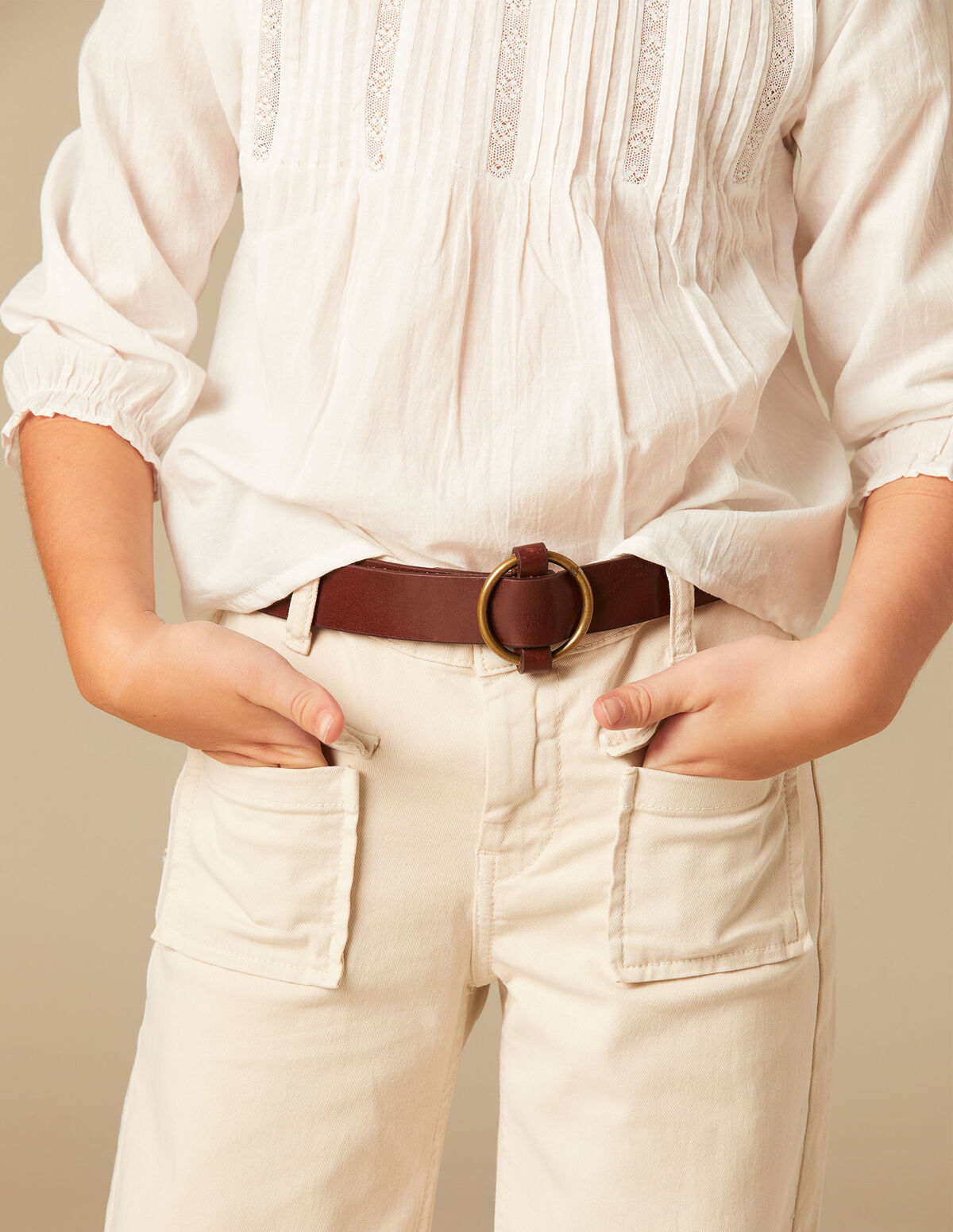 SAND-COLOURED FLAP POCKET TROUSERS