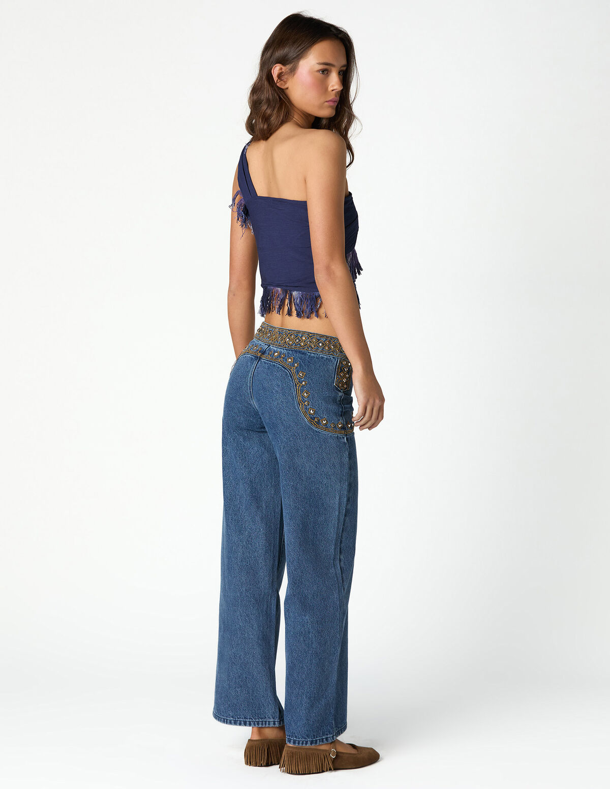 CAL&Ccedil;AS CINTADO BORDADO BLUE