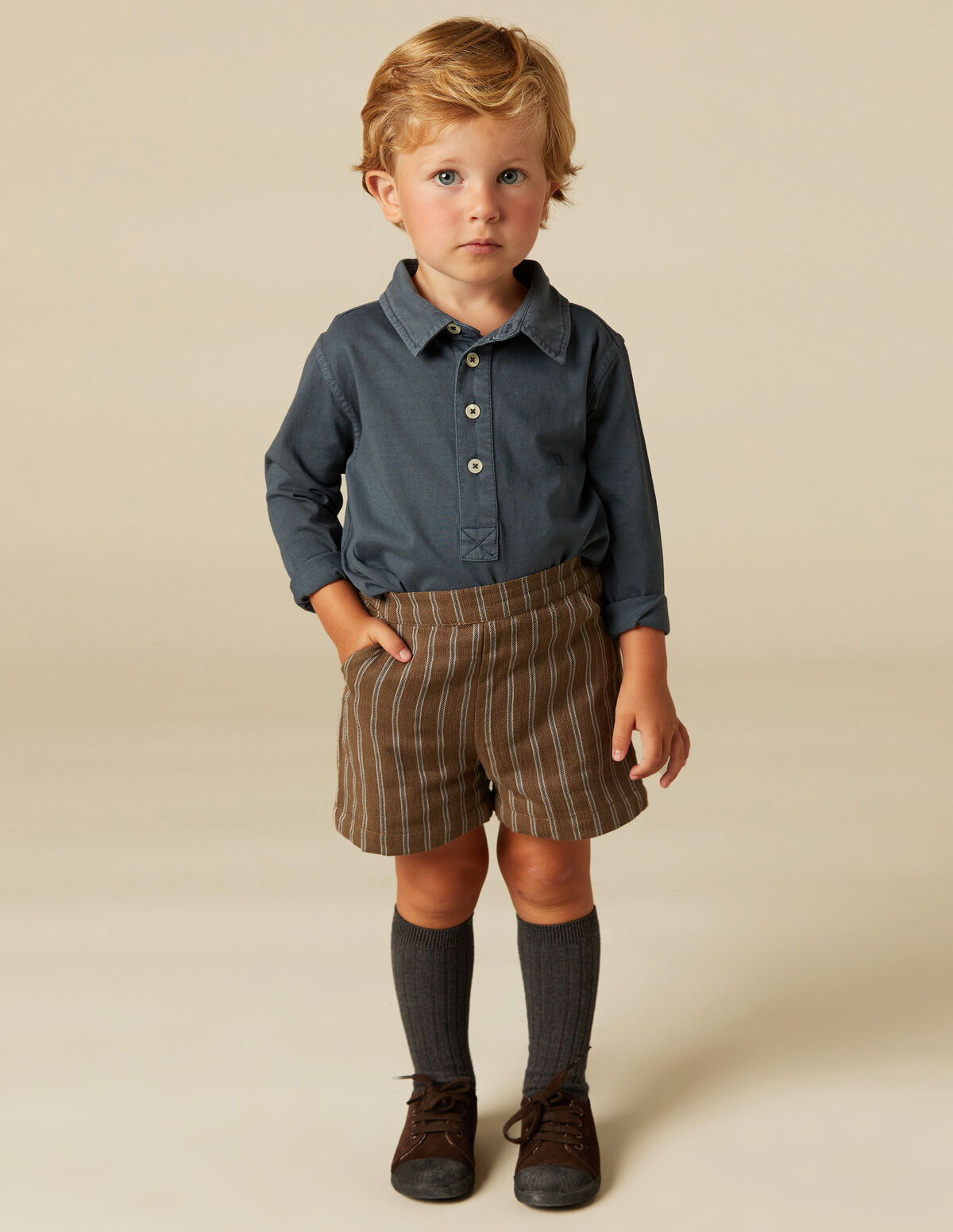 BROWN STRIPED SHORTS