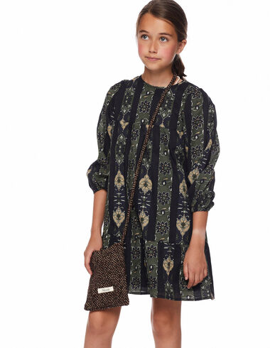 Deco print lantern sleeve dress - Clothing - Nícoli