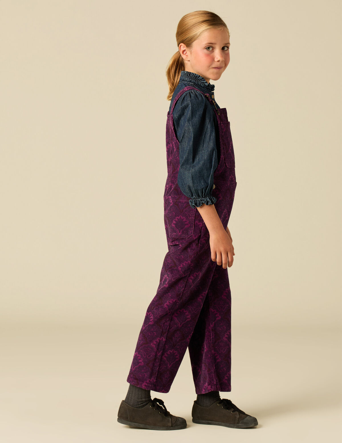 BROWN CORDUROY PRINTED DUNGAREES