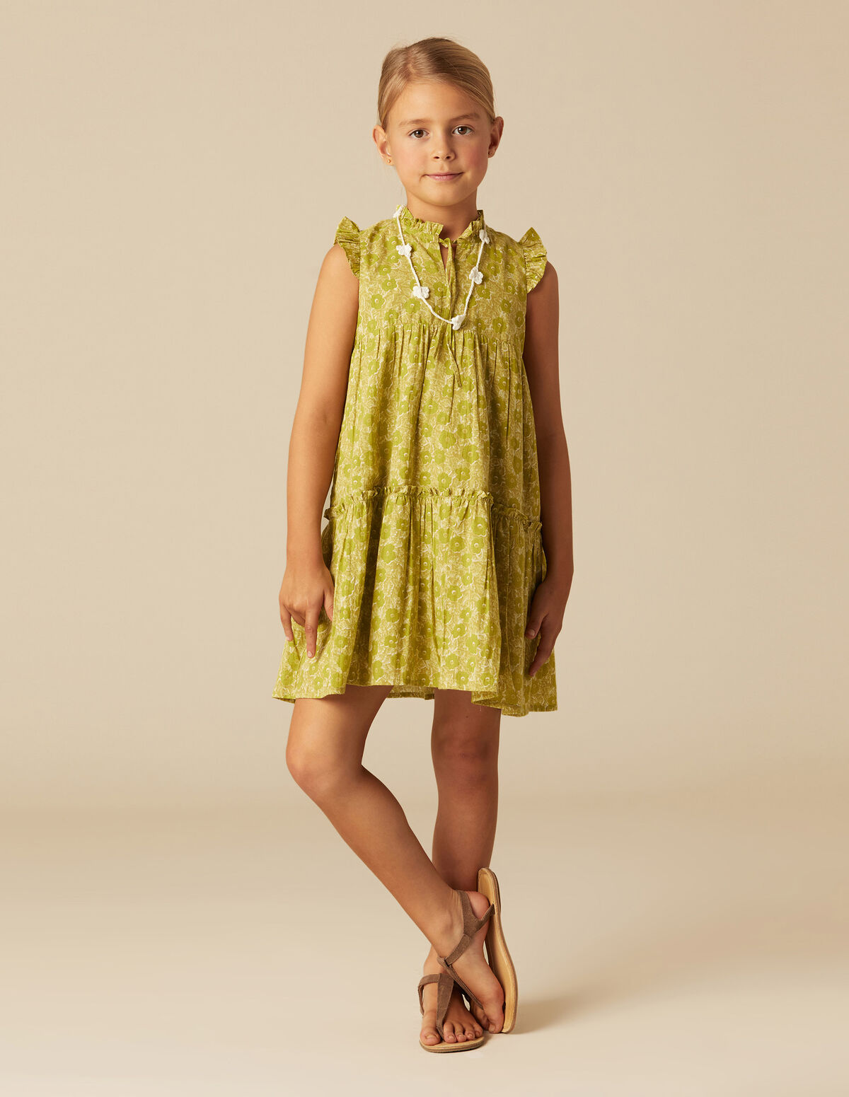 LIME CONTRAST FLOWER DRESS