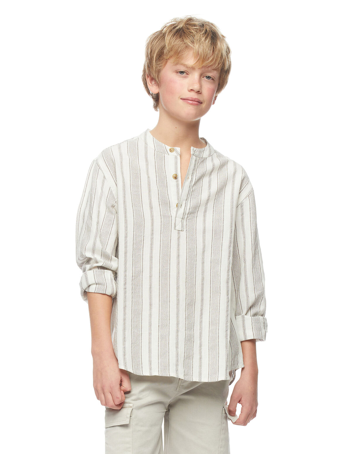 Brown striped grandad collar shirt - View all - Nícoli