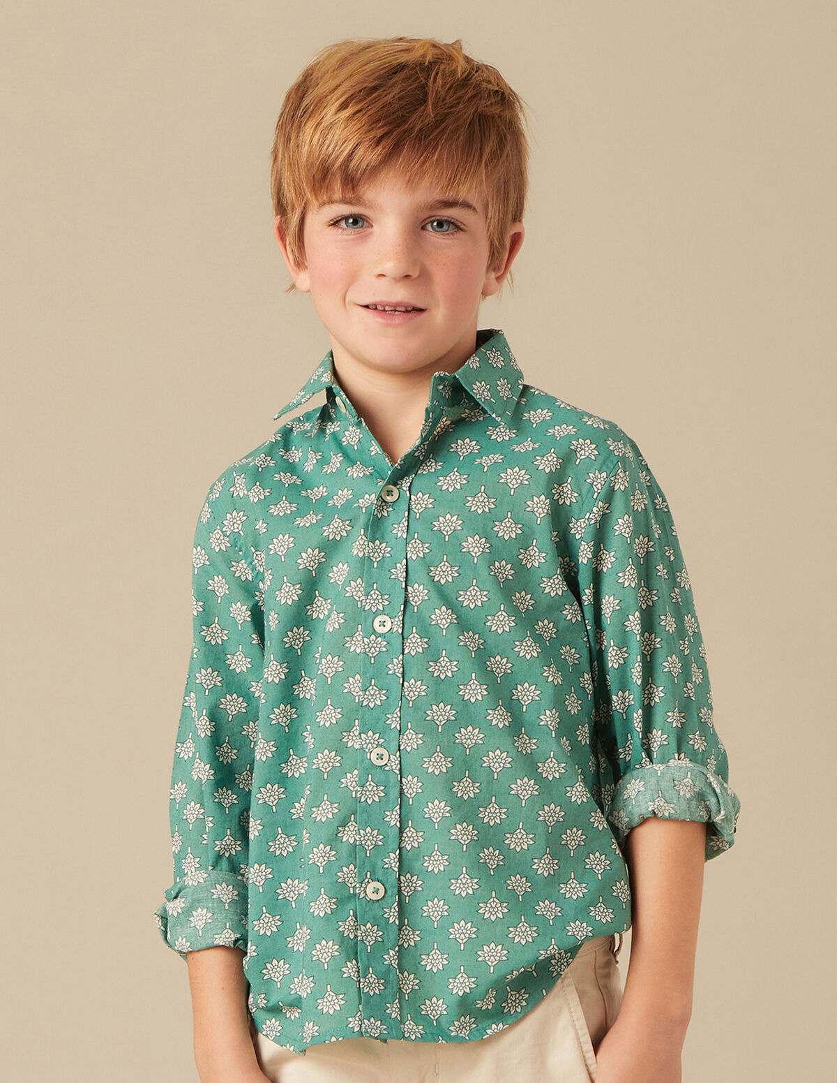 CHEMISE FEUILLES BLEUE