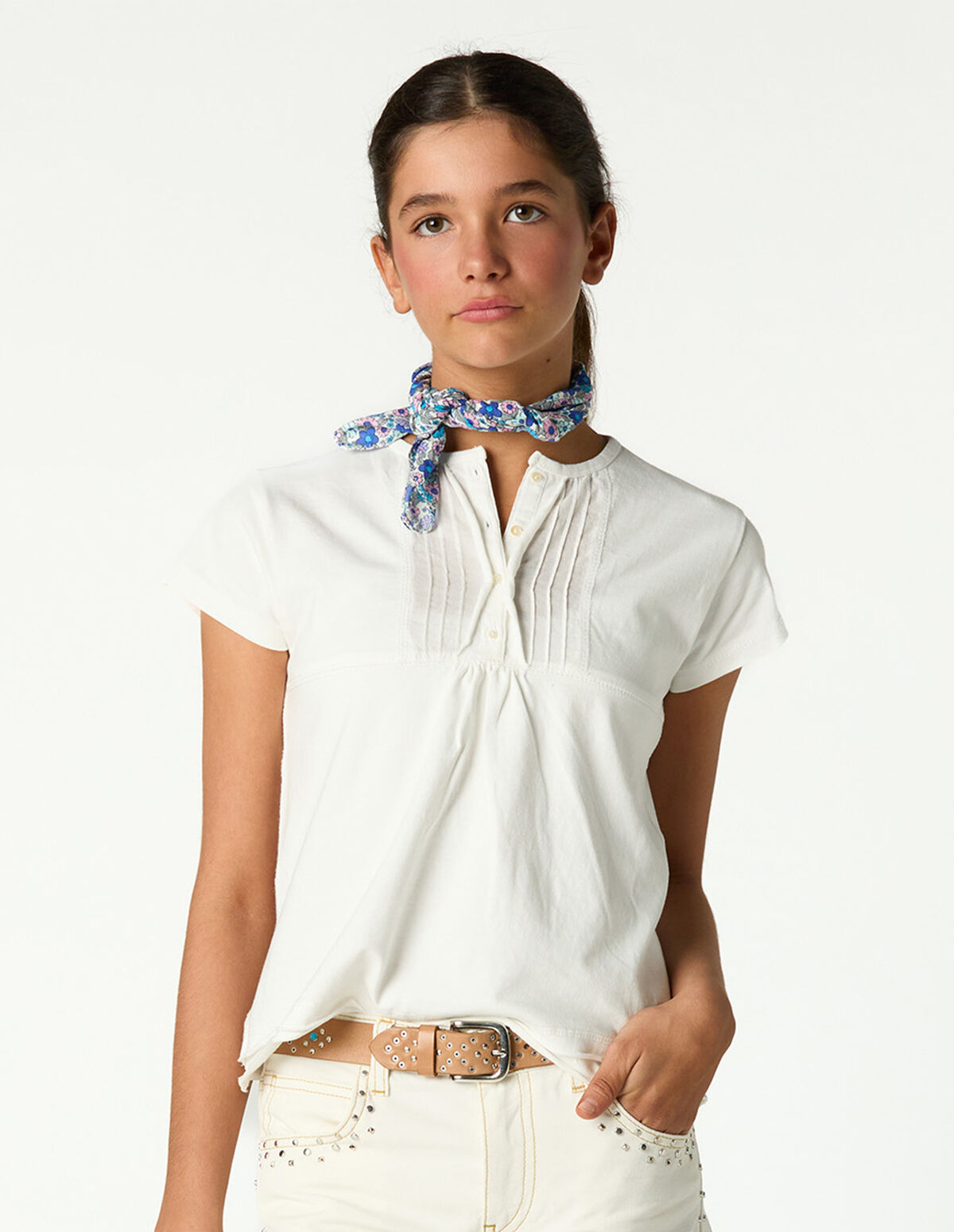 ANILINE BLUE PIN-TUCK T-SHIRT