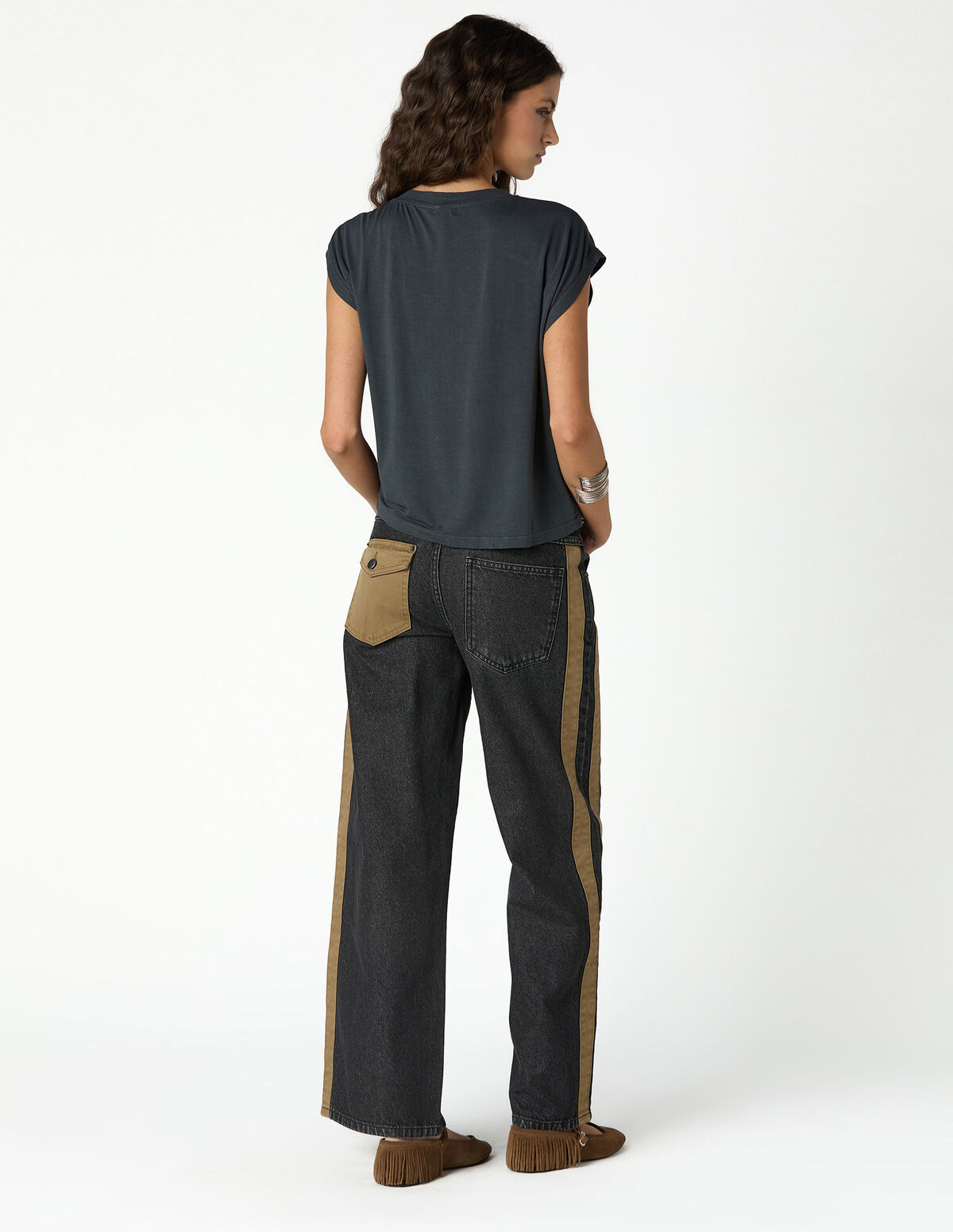 ANTHRACITE PLEATED T-SHIRT