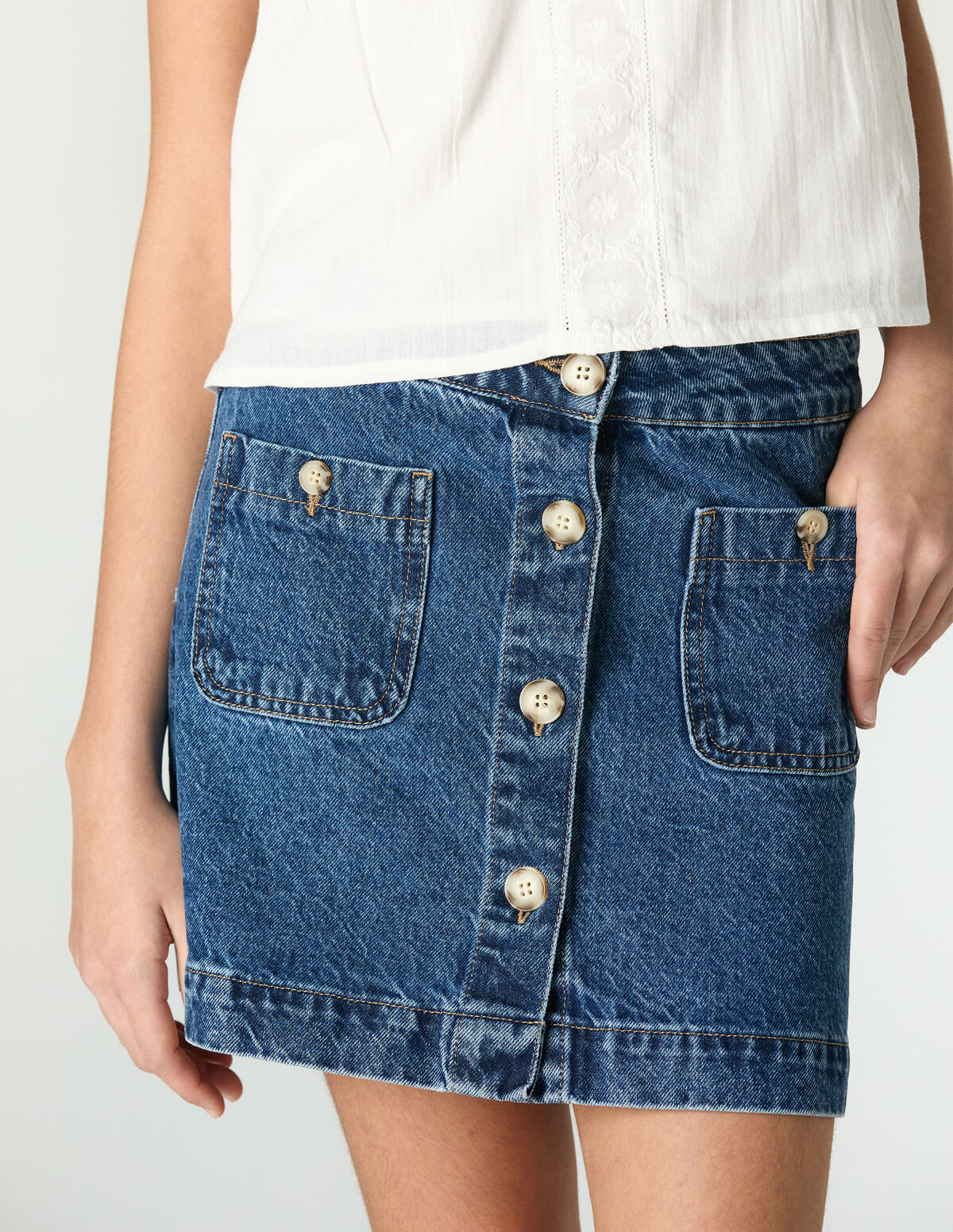 FALDA DENIM BOTONES CRUDO