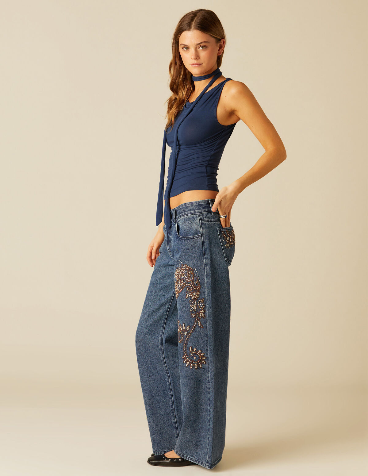 TOP FOULARD AZUL OSCURO
