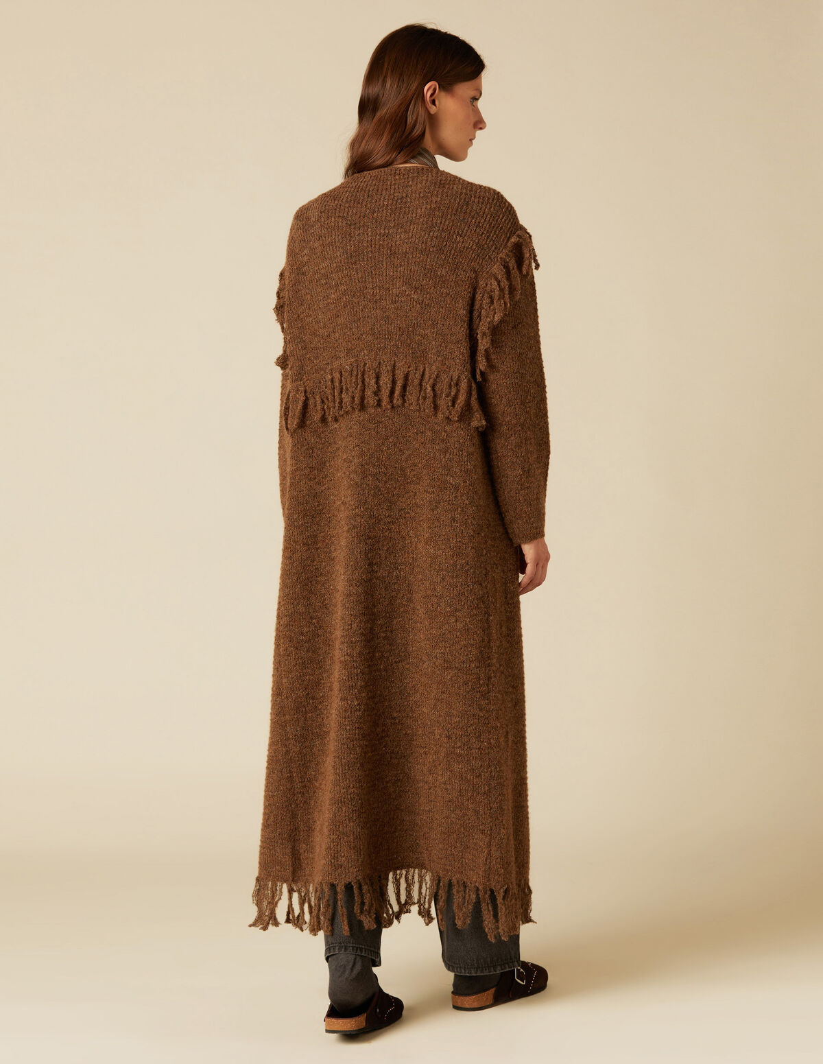 BROWN FRINGED CARDIGAN