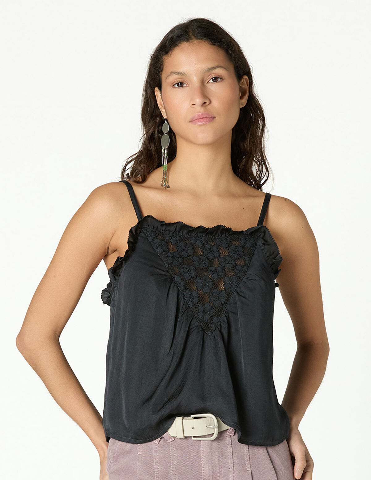 ANTHRACITE FLOWER LACE TOP