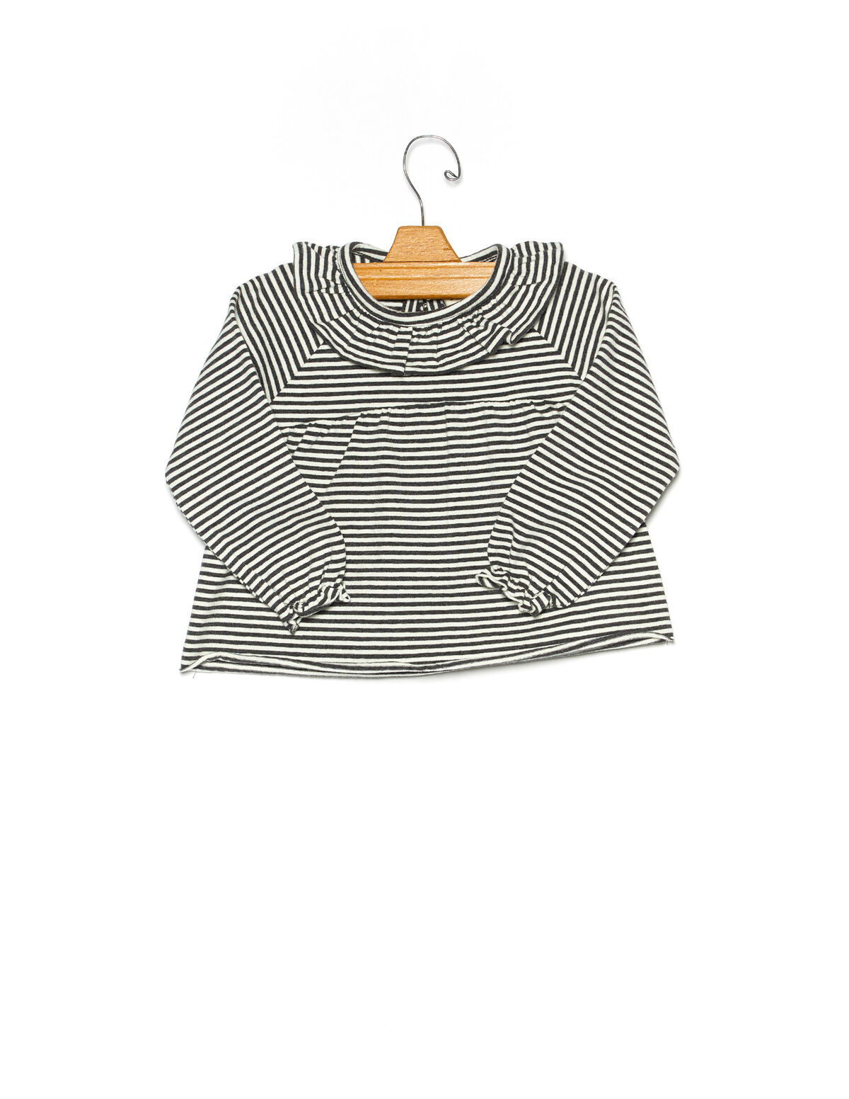 Anthracite small stripe ruffle neck T-shirt - View all - Nícoli