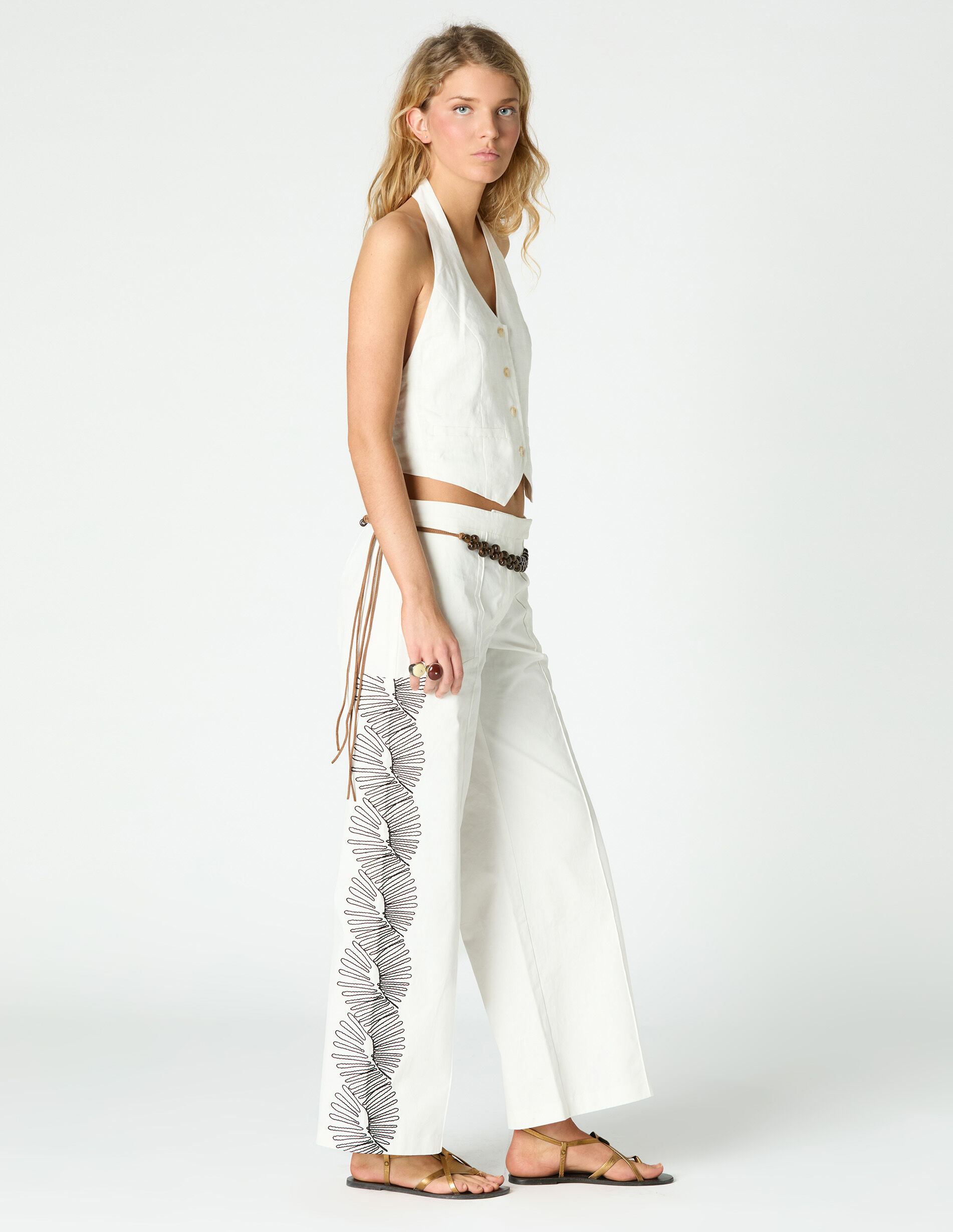 V TWELVE STAR EMBROIDERY PANTS サイズ0 ホワイト White embroidered pants | NICOLI