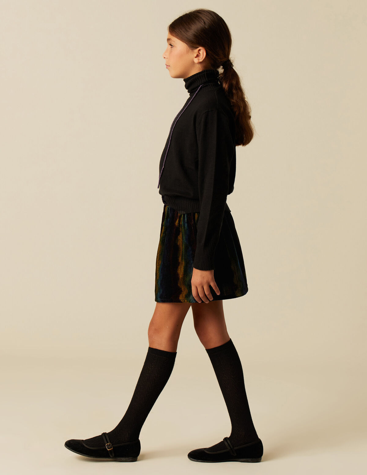 JUPE FINITIONS ONDULÉES VELOURS MÛRE