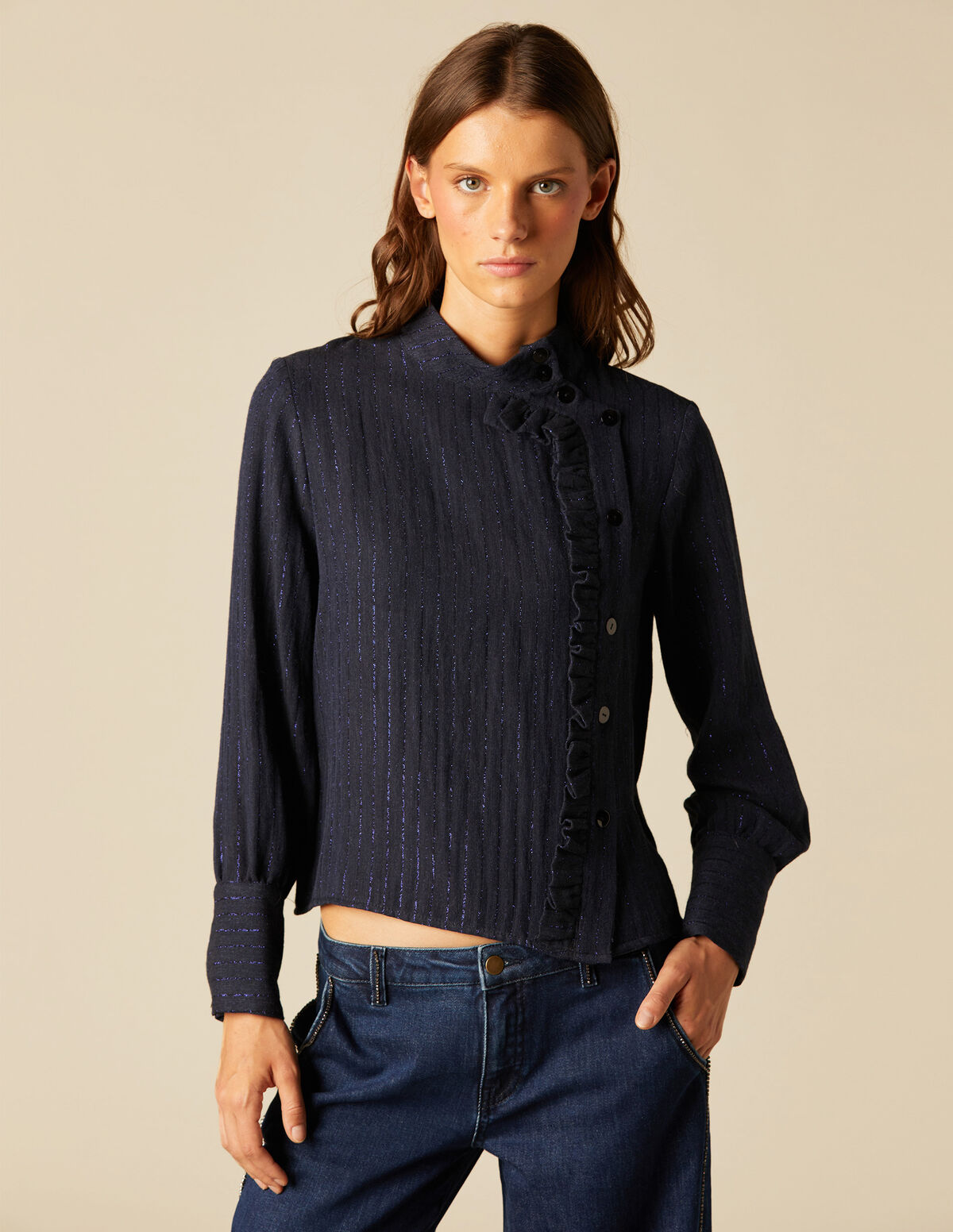 CHEMISE CROISÉE VOLANT BLEUE