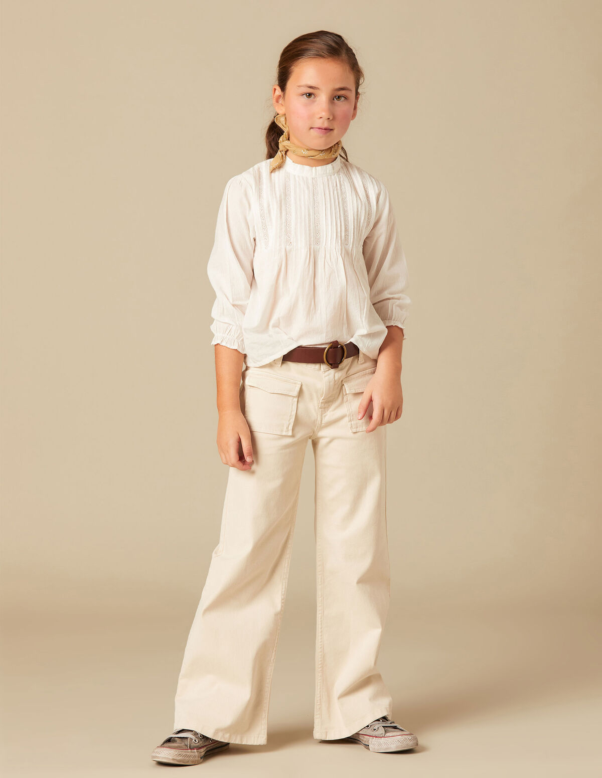 SAND-COLOURED FLAP POCKET TROUSERS