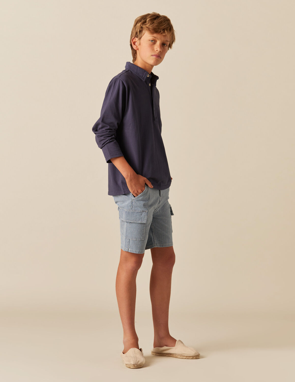 RED STRIPED CARGO BERMUDA SHORTS