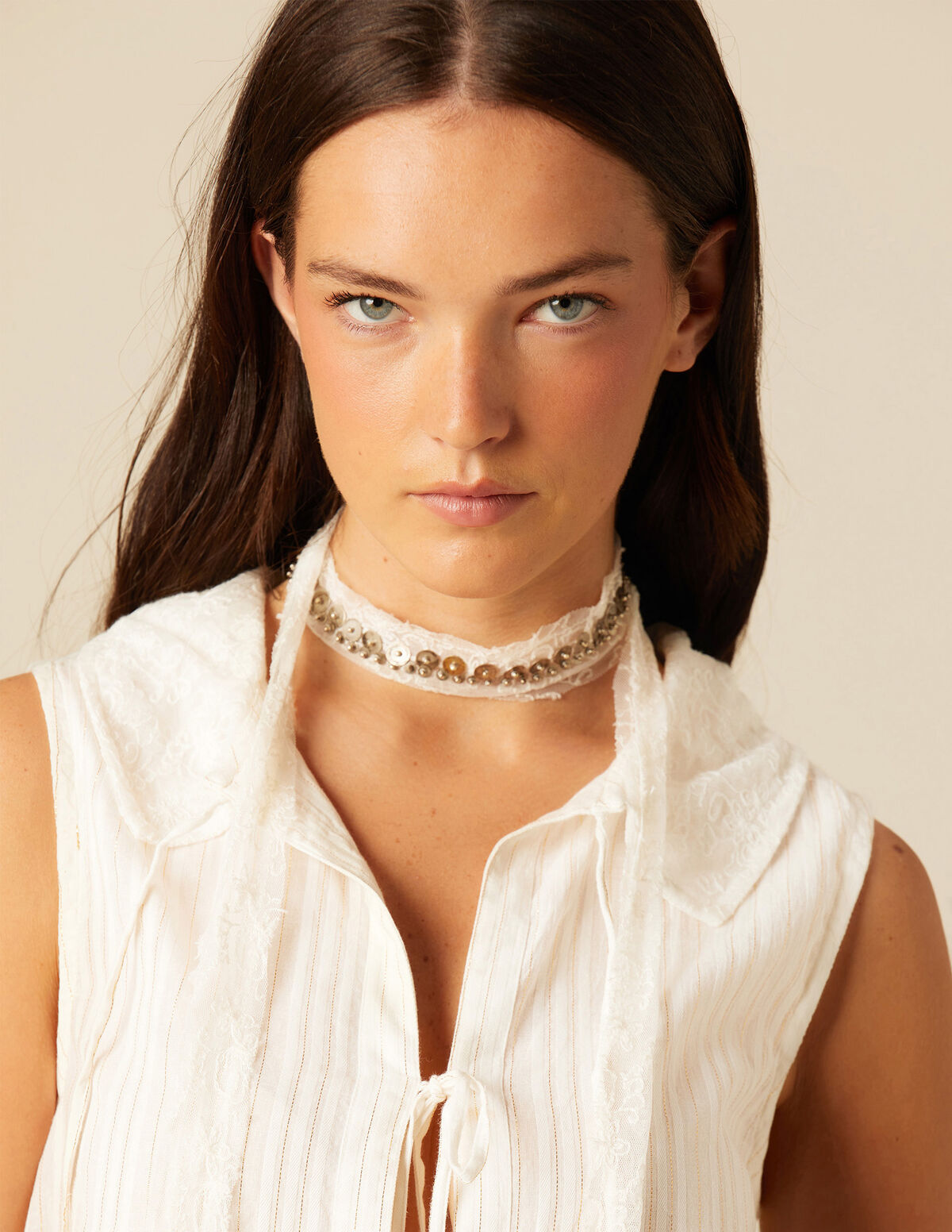 TOP NŒUDS DENTELLE ÉCRU