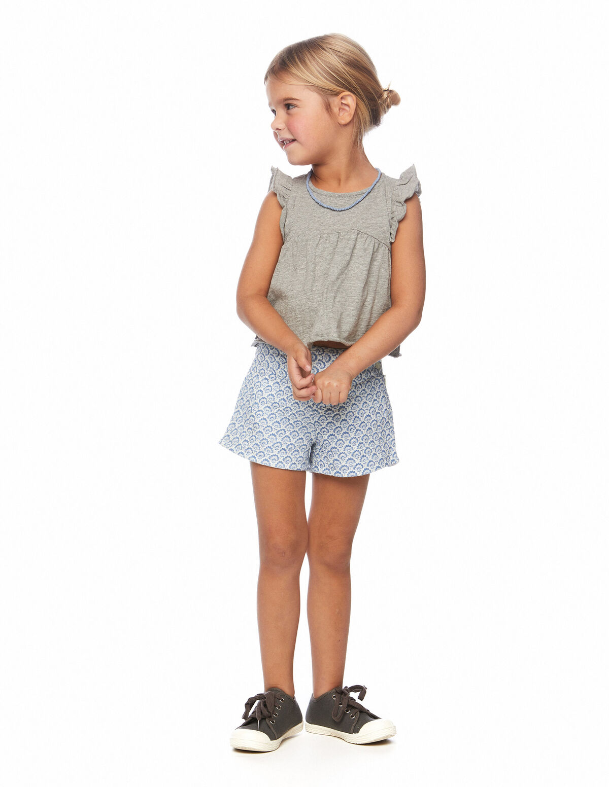 Short surpiqûres fleur lotus vert