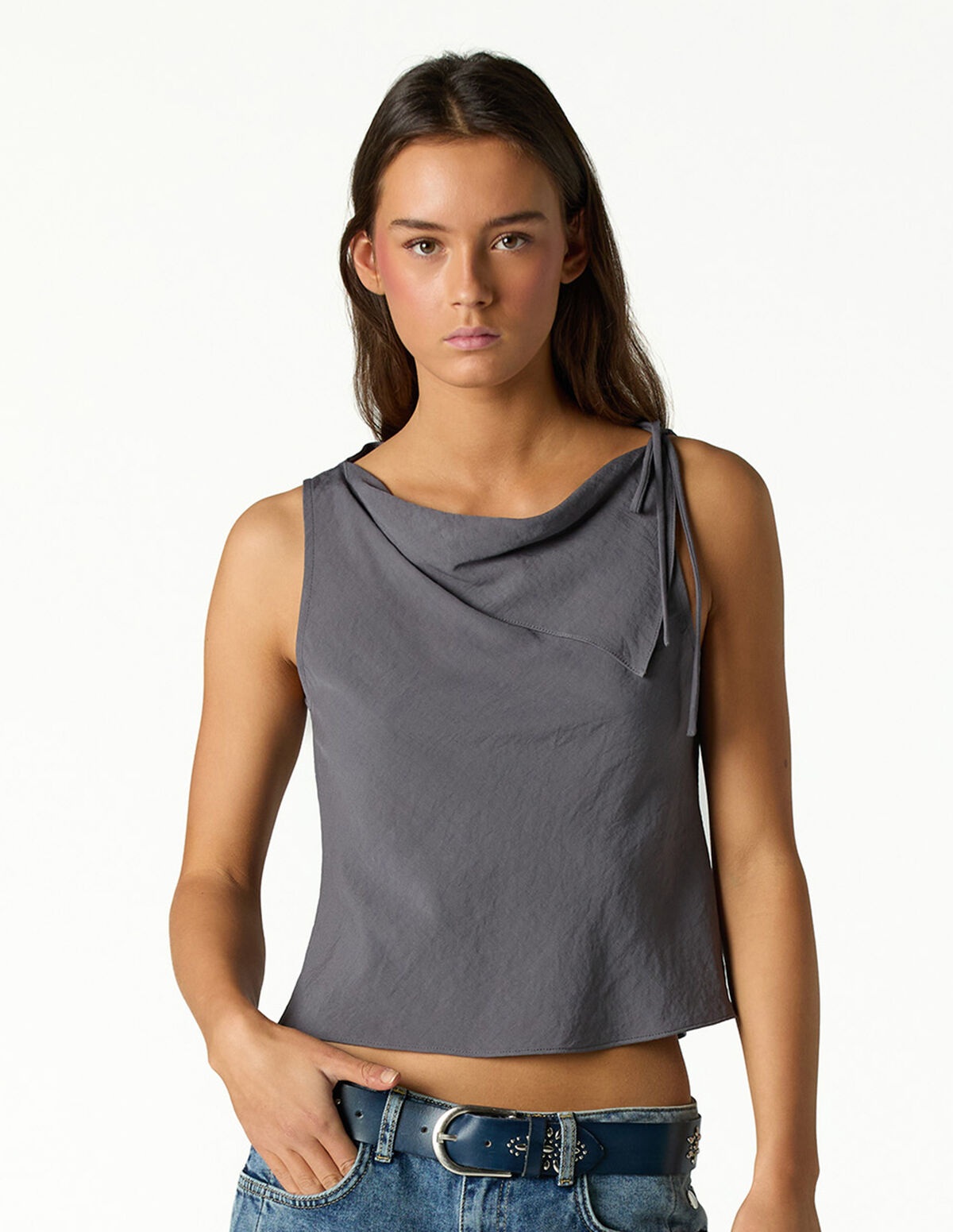 ANTHRACITE SHOULDER TIE TOP