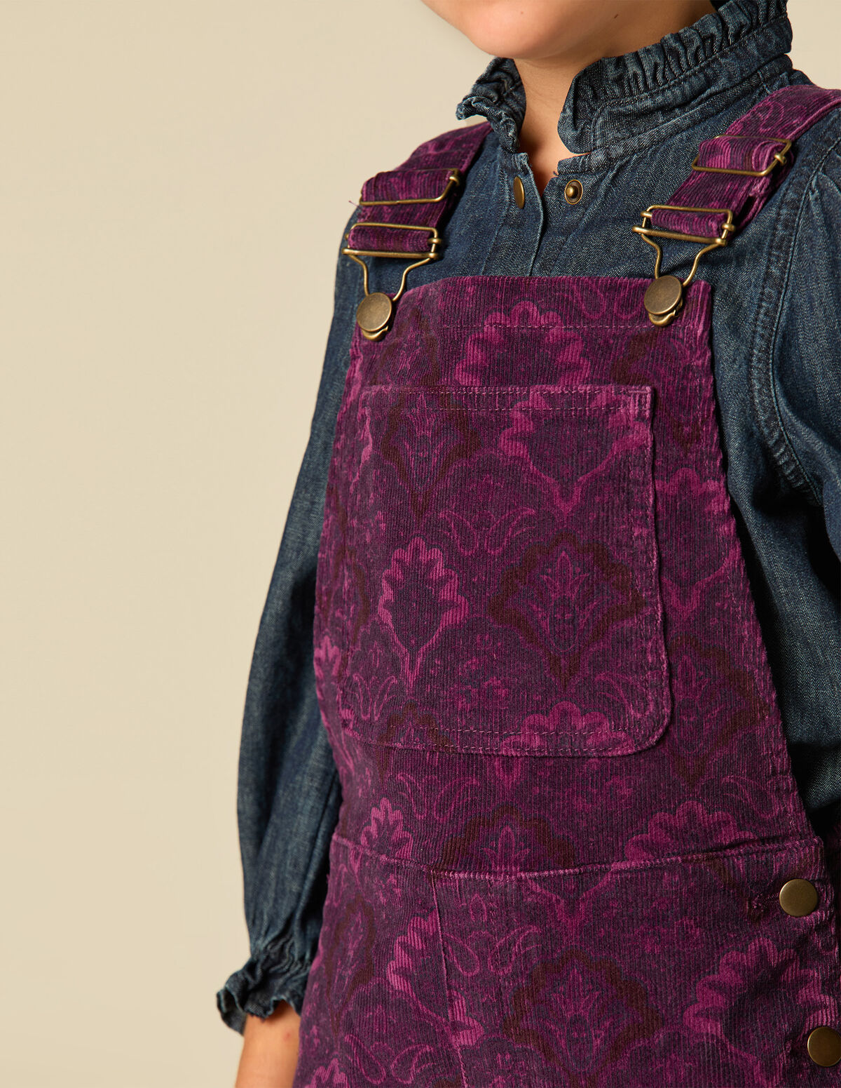 BROWN CORDUROY PRINTED DUNGAREES