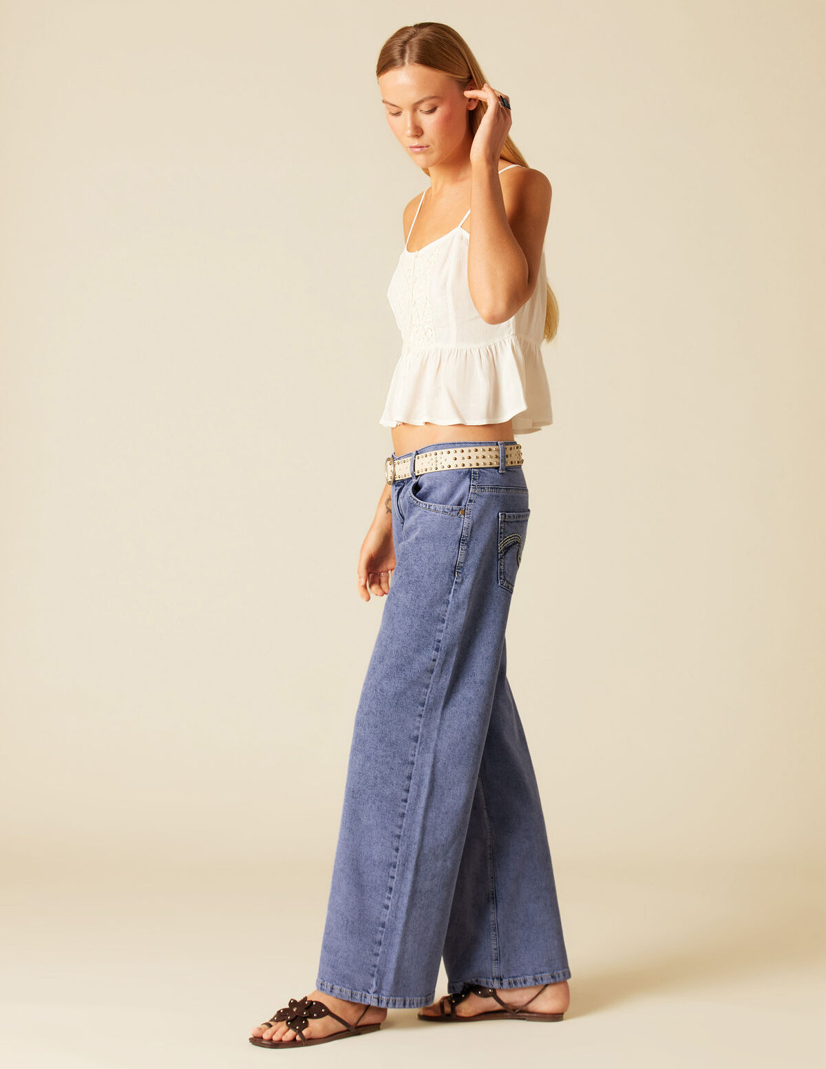 BLUE TOP-STITCHED TROUSERS