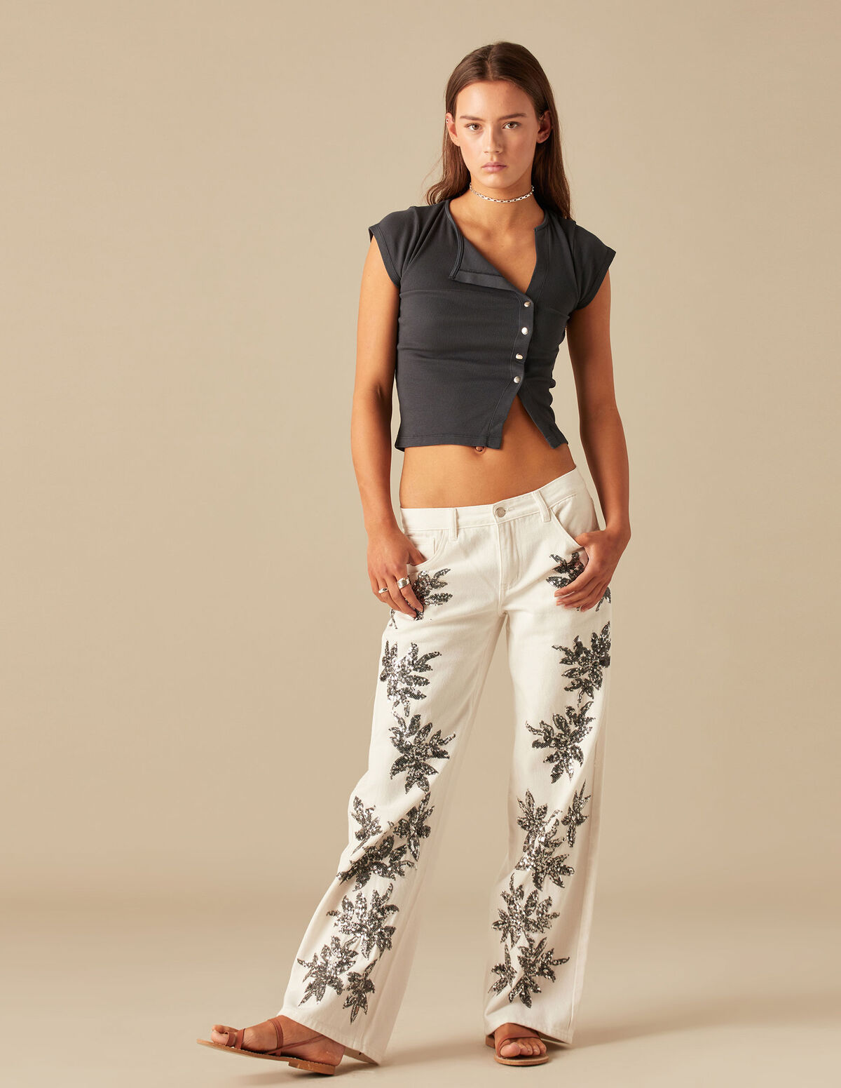 PANTALON PAILLETTES BLANC