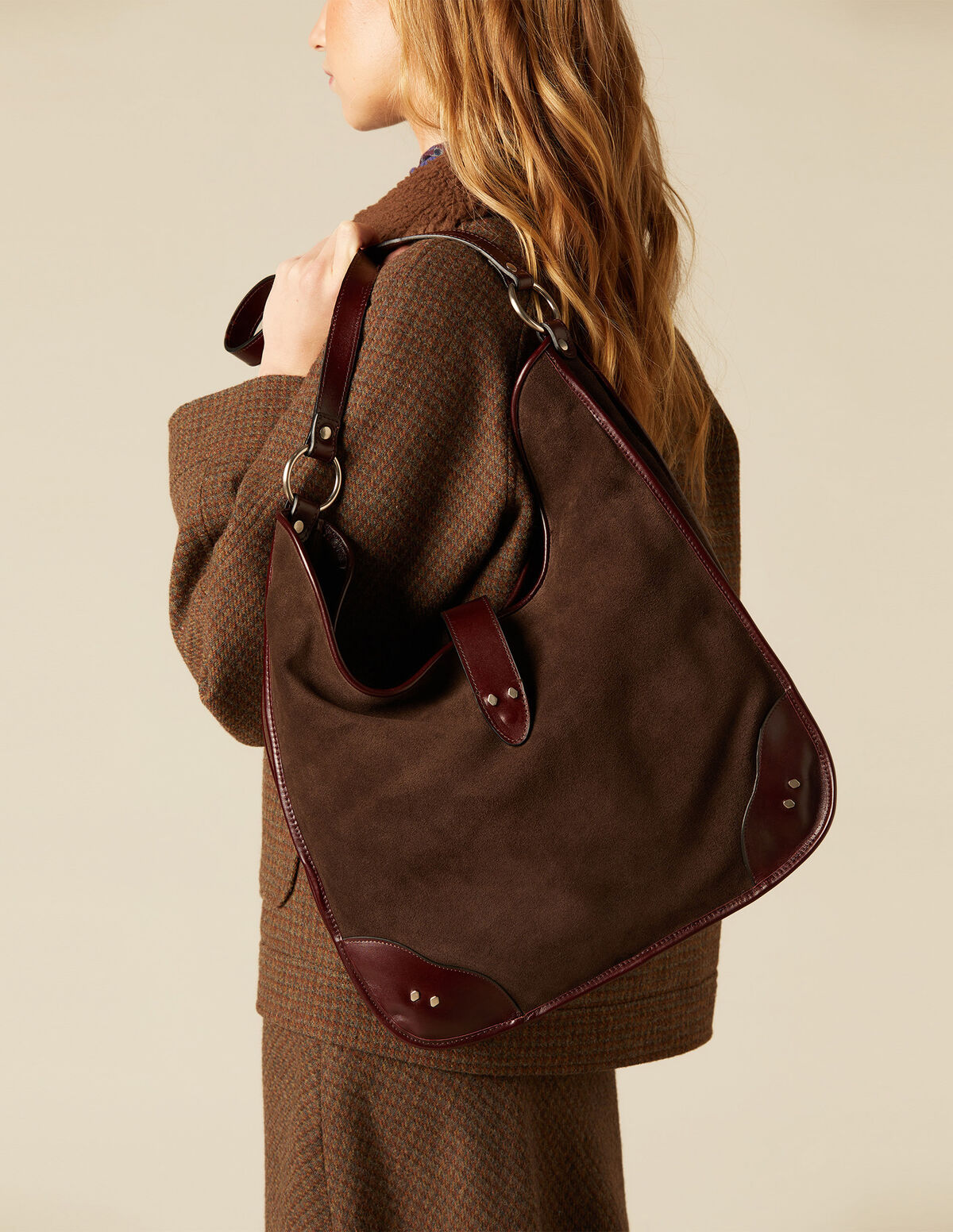 KHAKI SUEDE SHOPPING BAG