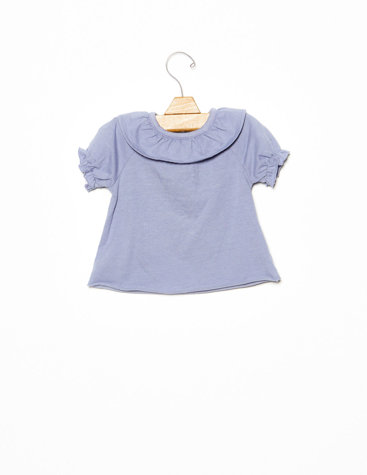 T-shirt col volant bleu