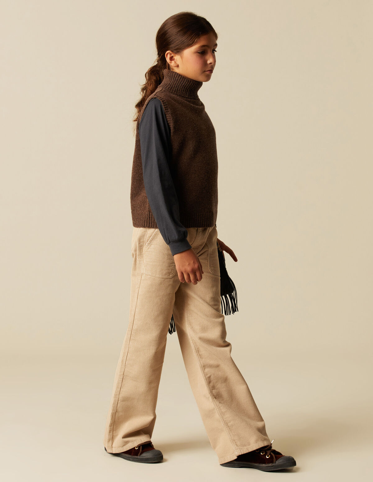 GIRLS SAND CORDUROY WIDE LEG TROUSERS