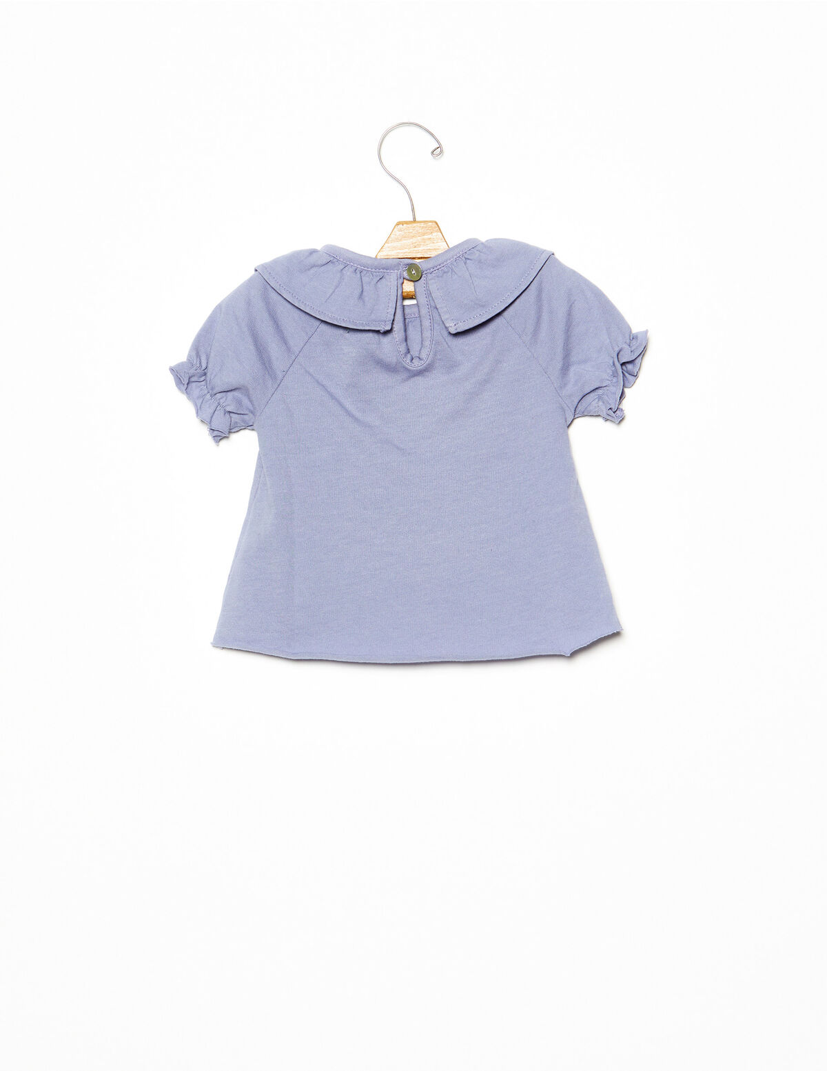 T-shirt col volant bleu