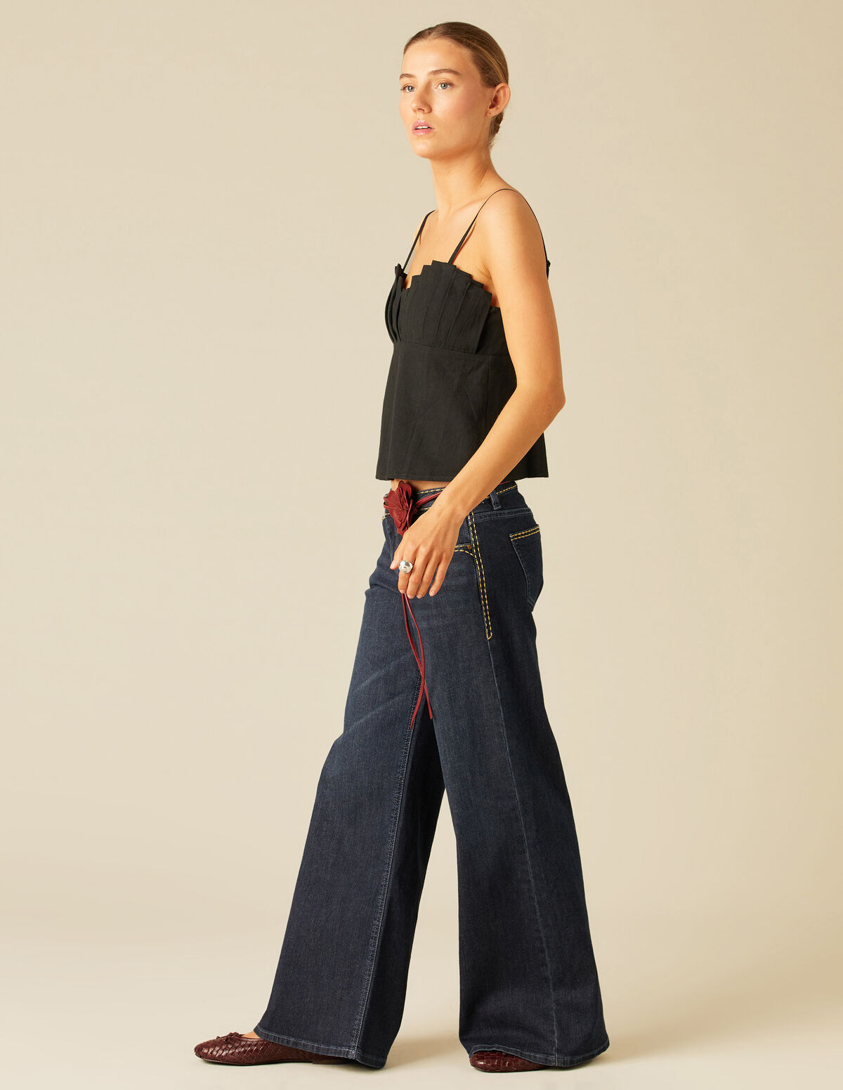 PANTALÓN PESPUNTE CINTURILLA BLANCO