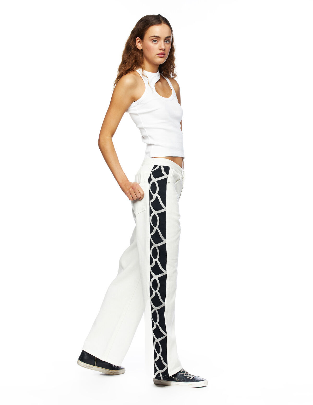 Pantalon géométrique jean blanc - Vêtements - Nícoli