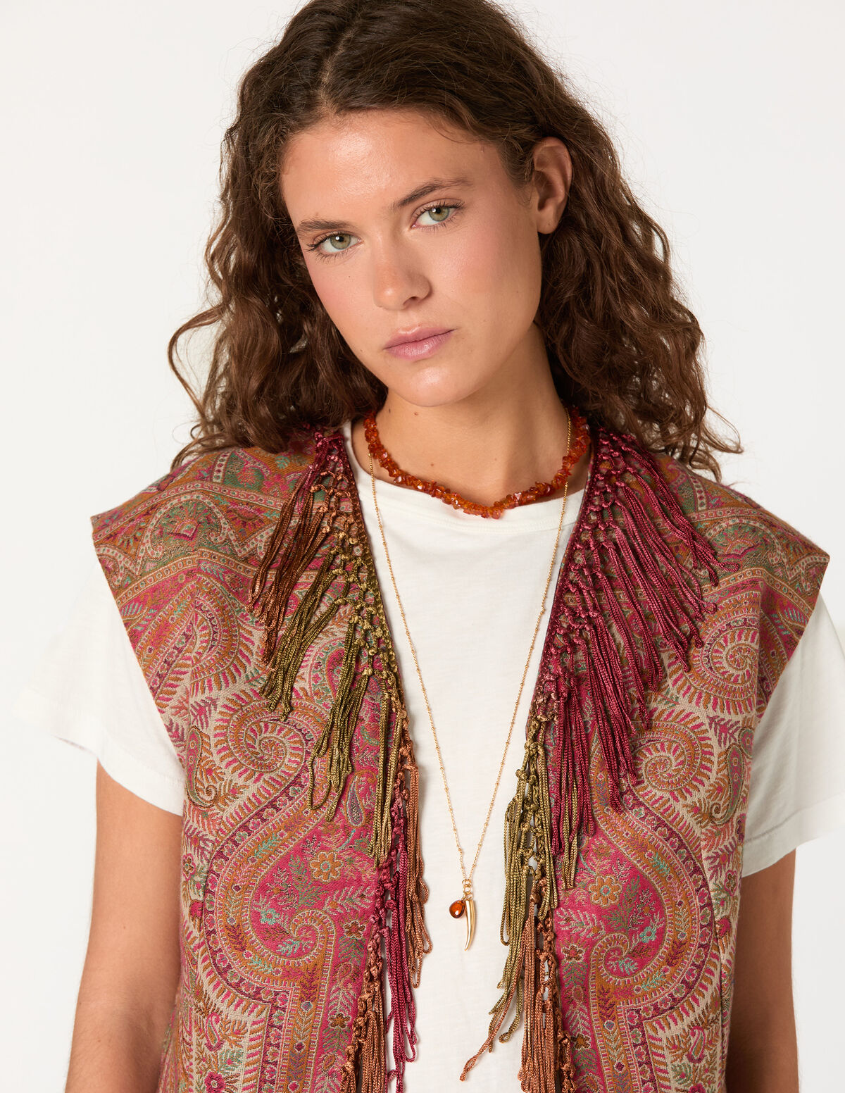 GILET PAISLEY POMPONS