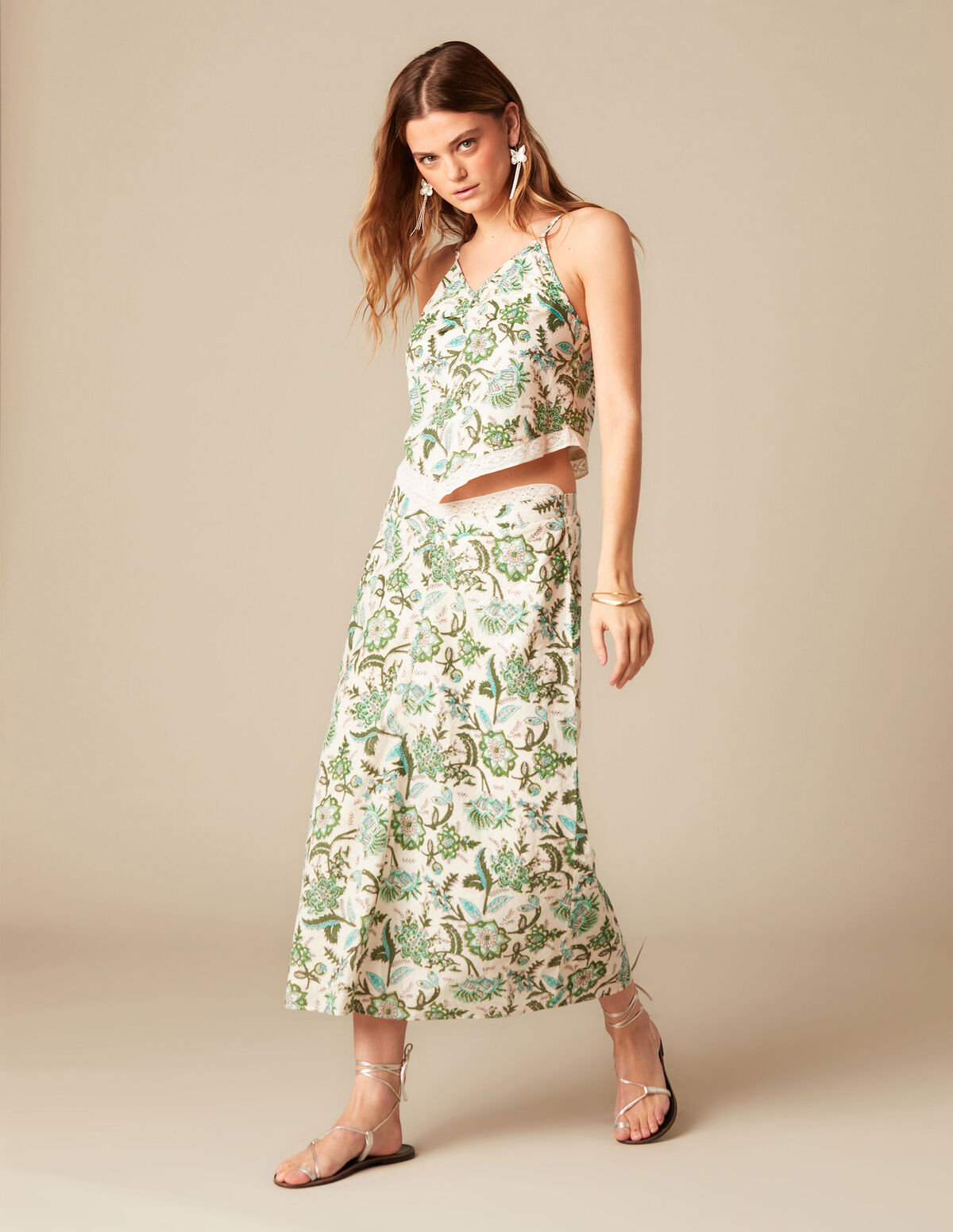 FALDA FLOR VERDE LUREX