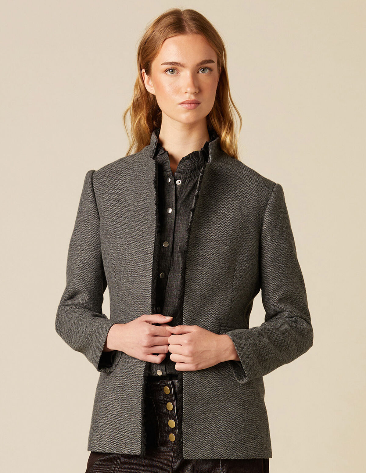 BLUE HERRINGBONE BLAZER
