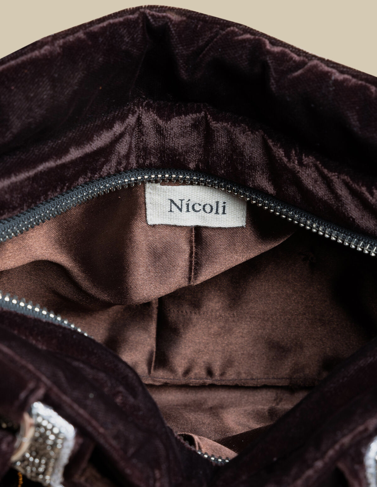 BROWN BEADED VELVET BAG