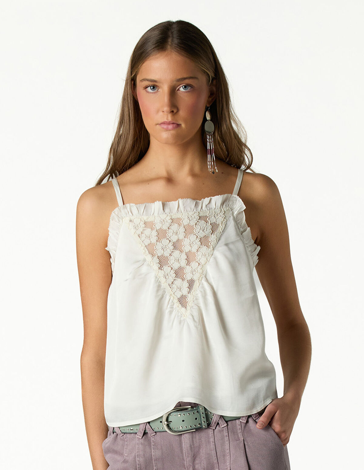 ANTHRACITE FLOWER LACE TOP