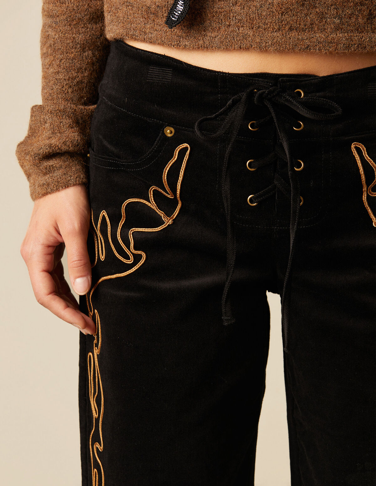 BLACK EMBROIDERED TROUSERS