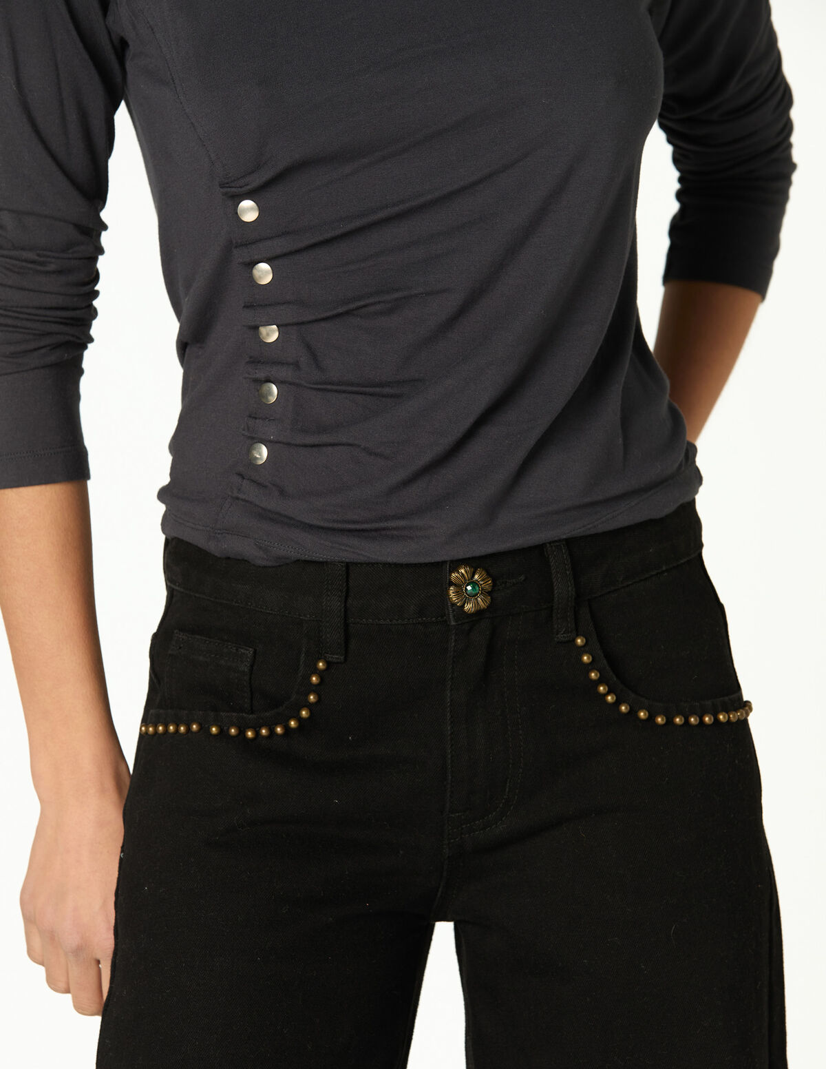 ANTHRACITE FLOWER TROUSERS