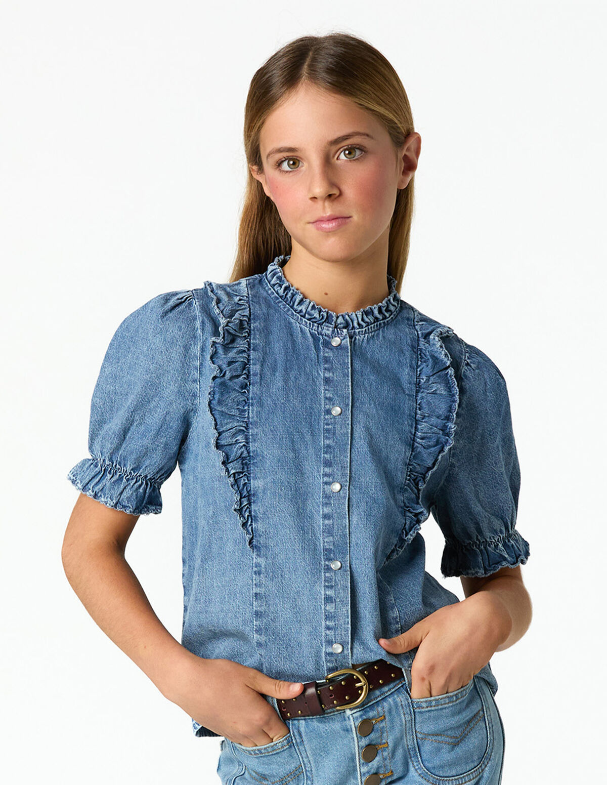DENIM RUFFLED SHIRT