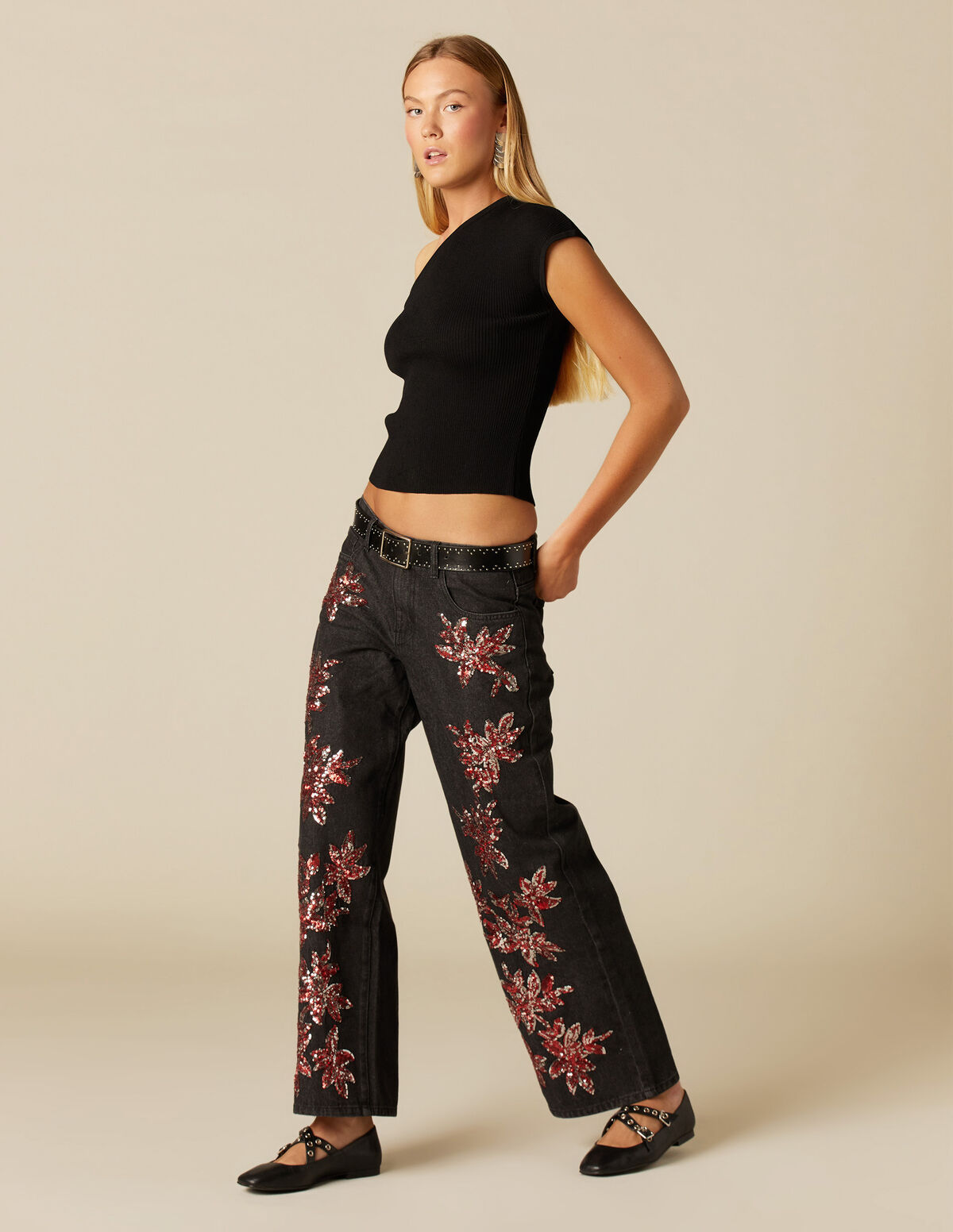 PANTALÓN LENTEJUELAS GRANATE PLATEADO