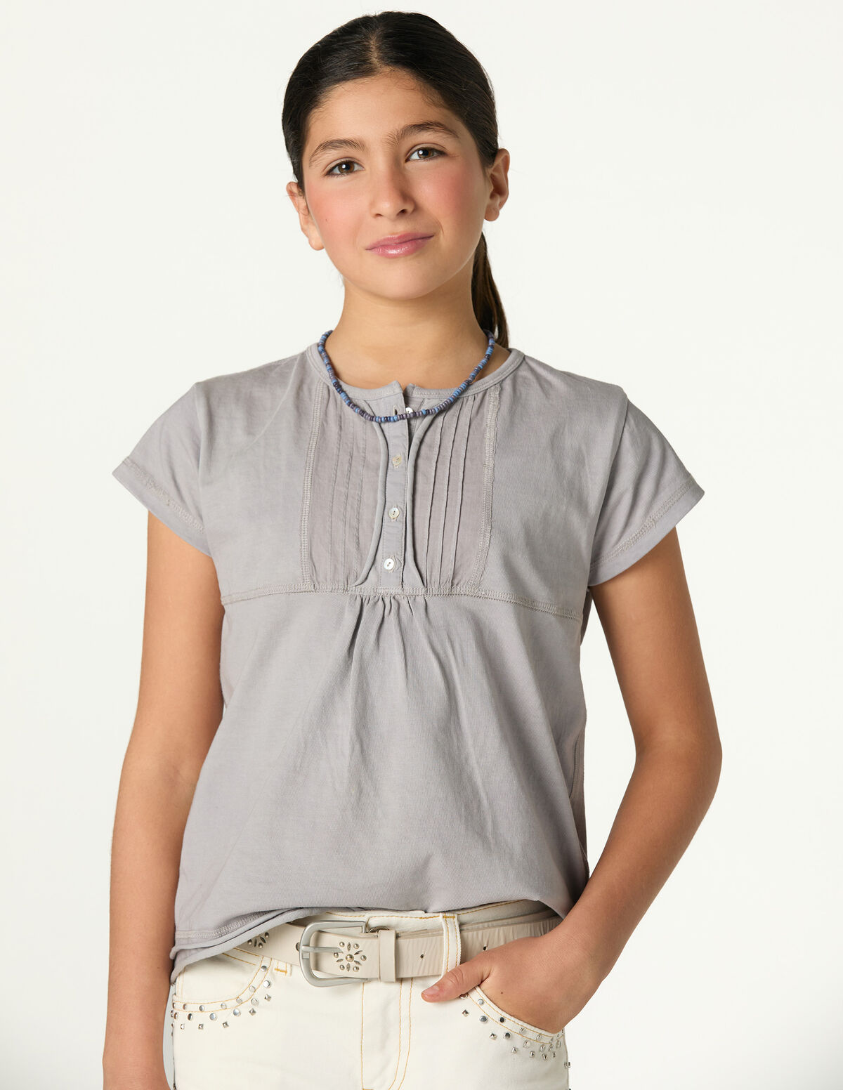 ANILINE BLUE PIN-TUCK T-SHIRT