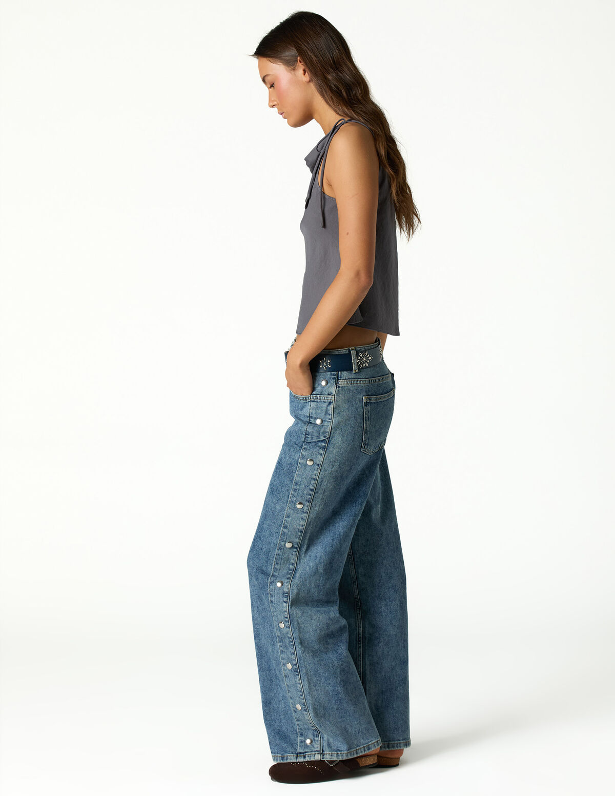 BLUE SIDE BUTTONS TROUSERS