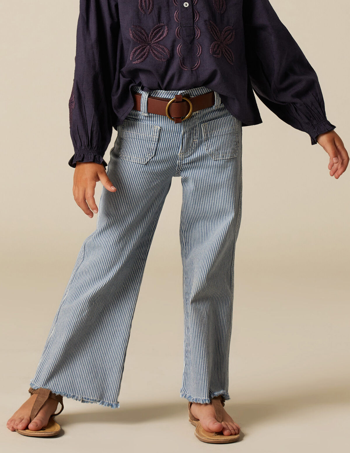 PANTALON POCHES JEAN RAYURE BLEU