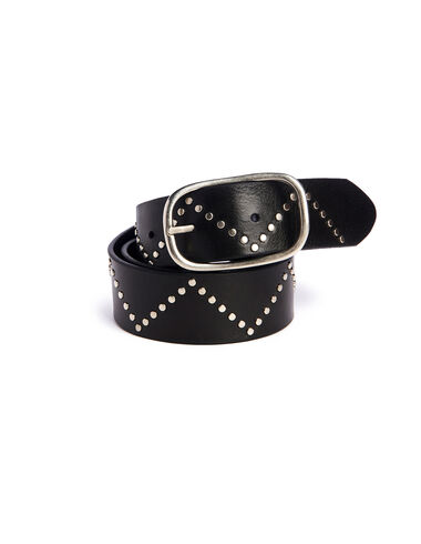 Black leather zigzag belt silver buckle - View all > - Nícoli