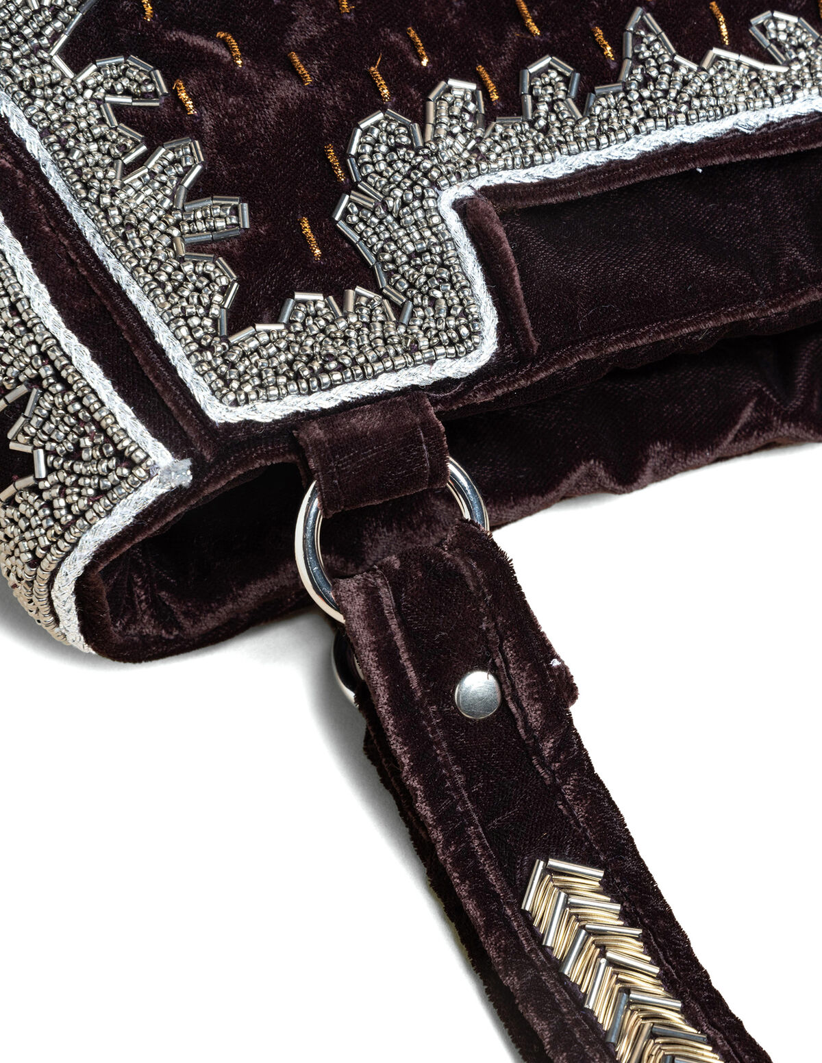 BROWN BEADED VELVET BAG