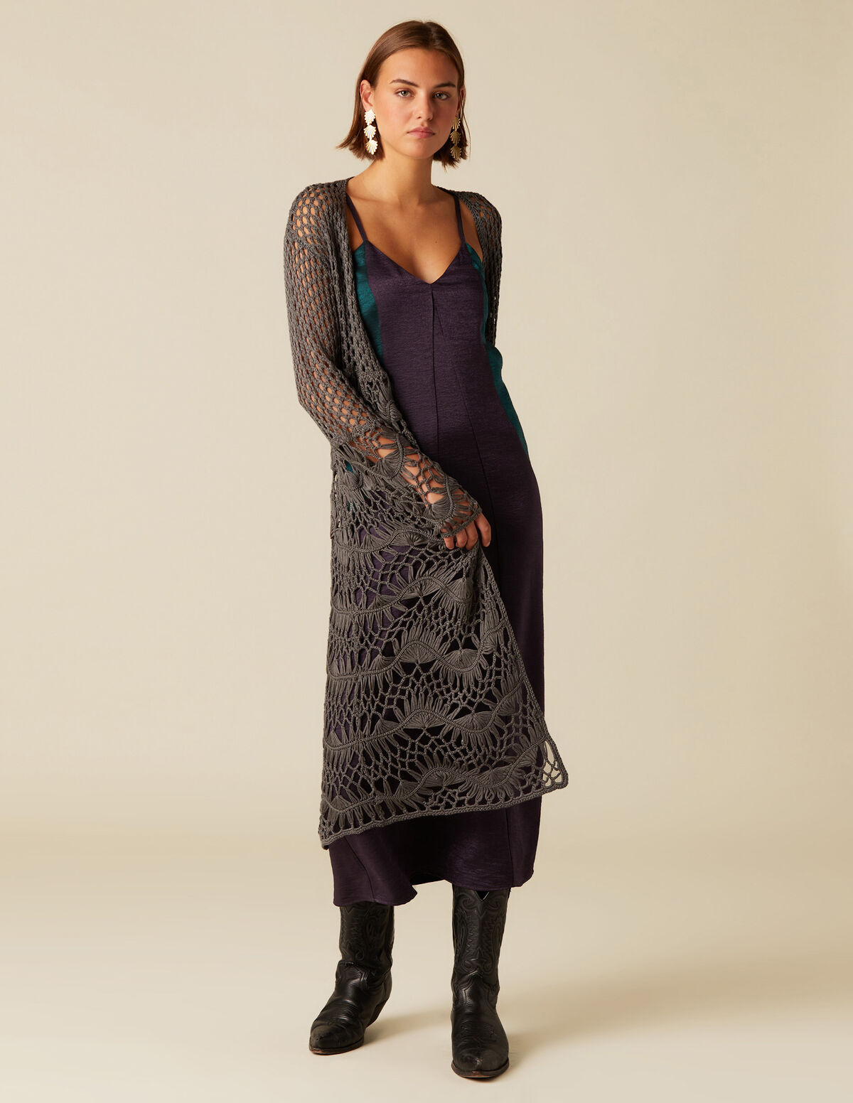 CASACO COMPRIDO MALHA CINZENTO